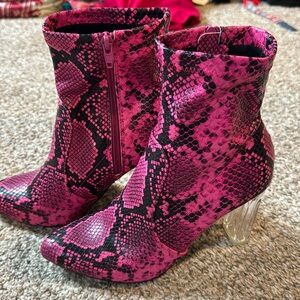 Size 7.5 hot pink snakeskin boots
